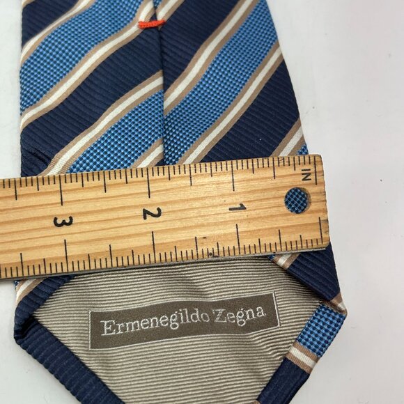 Ermenegildo Zegna Woven Silk Repp Blue Striped MensNecktie heavy diagonal - Picture 6 of 8
